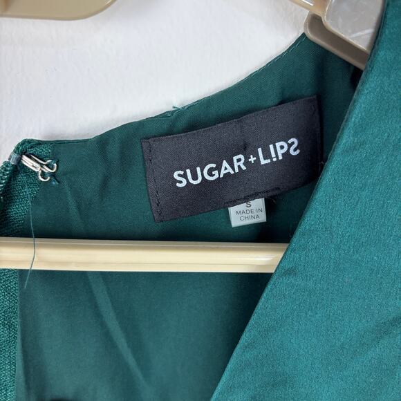 Sugar Lips Green Sleeveless v-neck wide leg jumpsuit Small holiday event evening - Picture 7 of 9